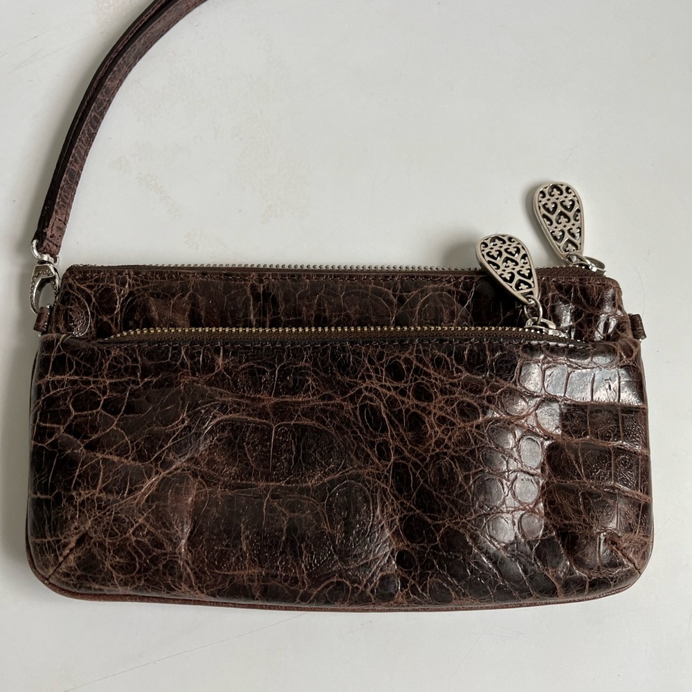 Brown Textured Leather Crossbody with Strap and Zipper